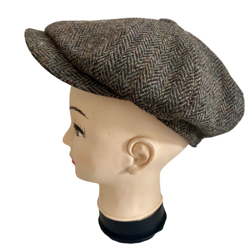 Vintage 60's Fallsworth Harris Scotland Quilted Wool Herringbone Tweed Cap Hat
